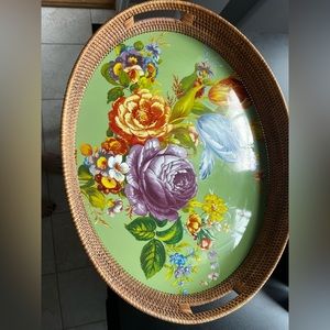 Like New! Mackenzie Childs Flower market enamel rattan party tray
